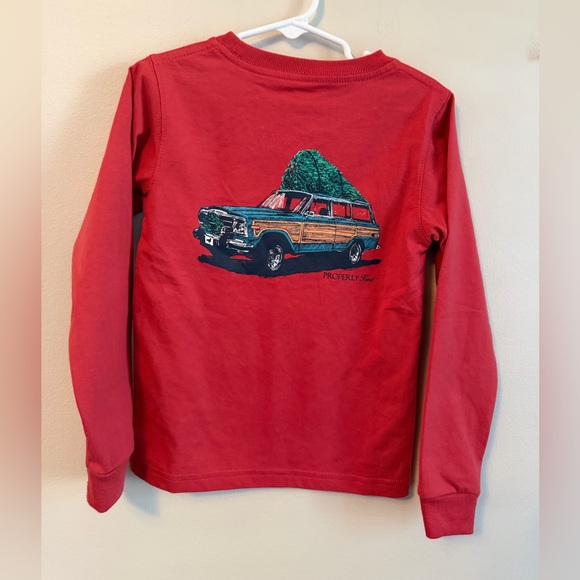 Properly Tied Long Sleeve Shirt with Wagon and Christmas Tree - Picture 2 of 3
